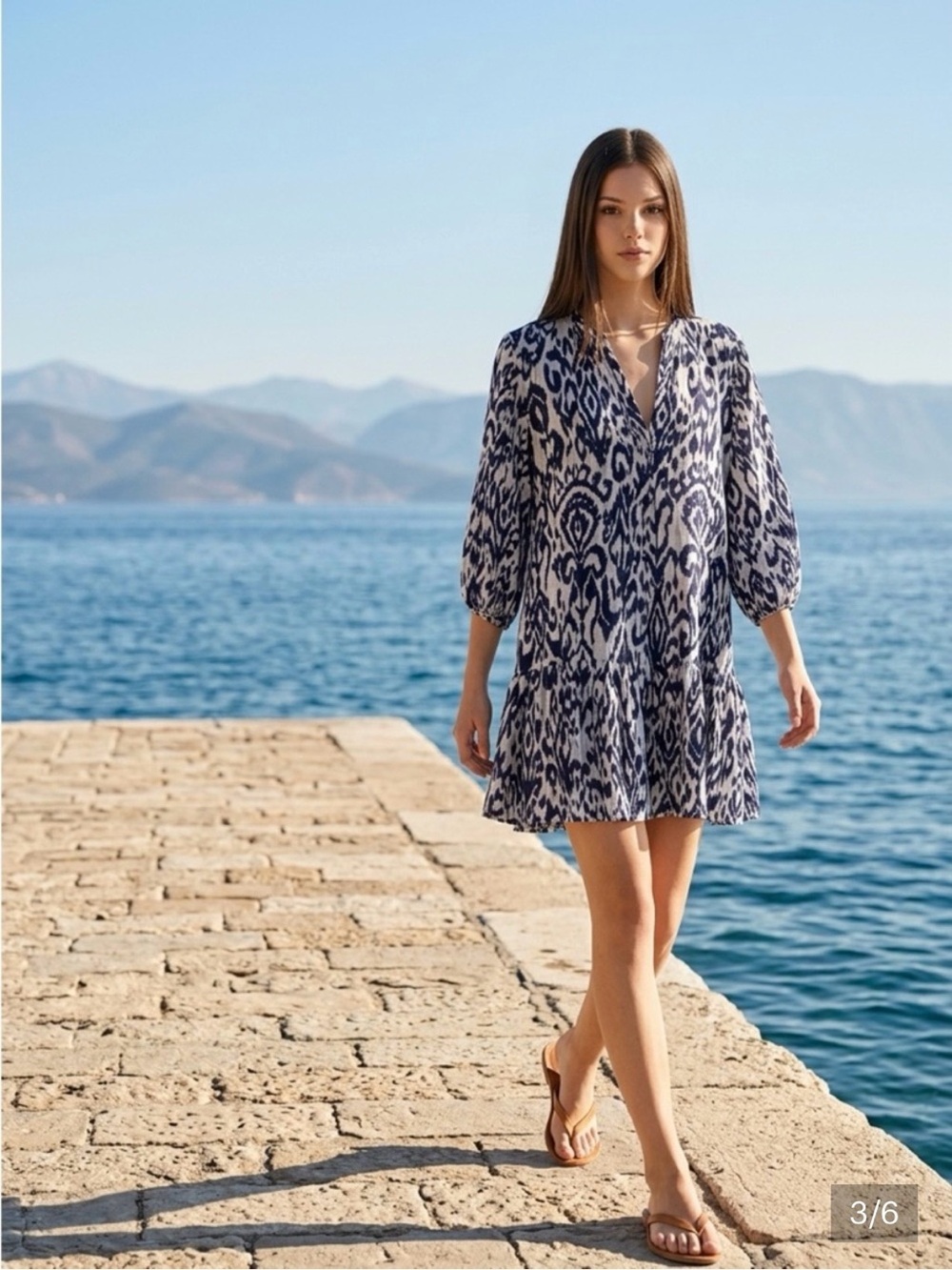 NWOT Rachel Zoe Women's Navy and White Ikat Beach Cover-Up Dress - Picture 1 of 3